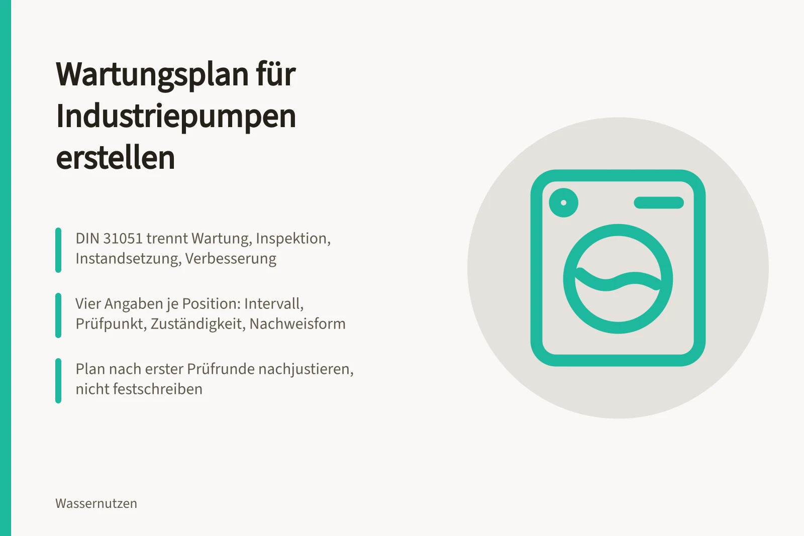 Karte zum Wartungsplan für Industriepumpen mit DIN 31051 und Prüfpositionen