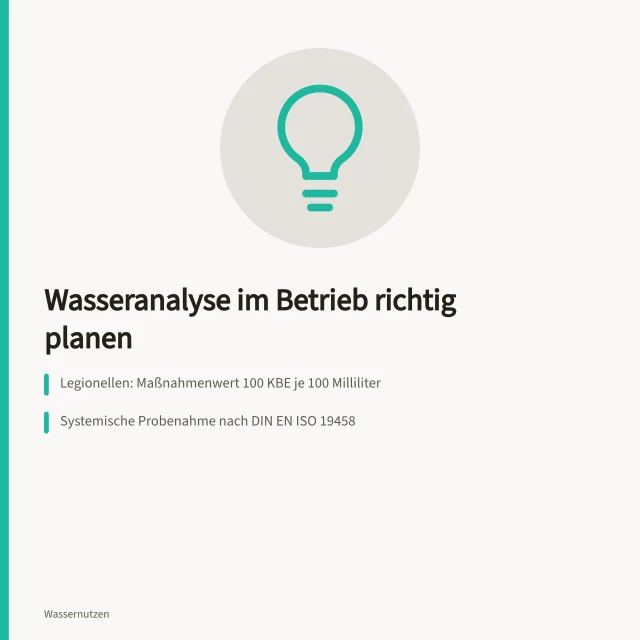 Wasseranalyse im Betrieb: Probenahme, Legionellenwert und akkreditiertes Labor. Wie führe ich eine Wasseranalyse für Trinkwasser im Betrieb durch?