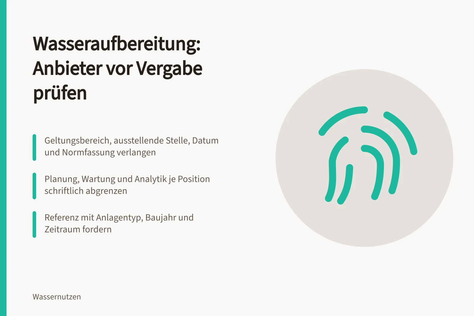 Prüfbogen zur Anbieterauswahl für Wasseraufbereitung mit Zertifikaten und Referenzen